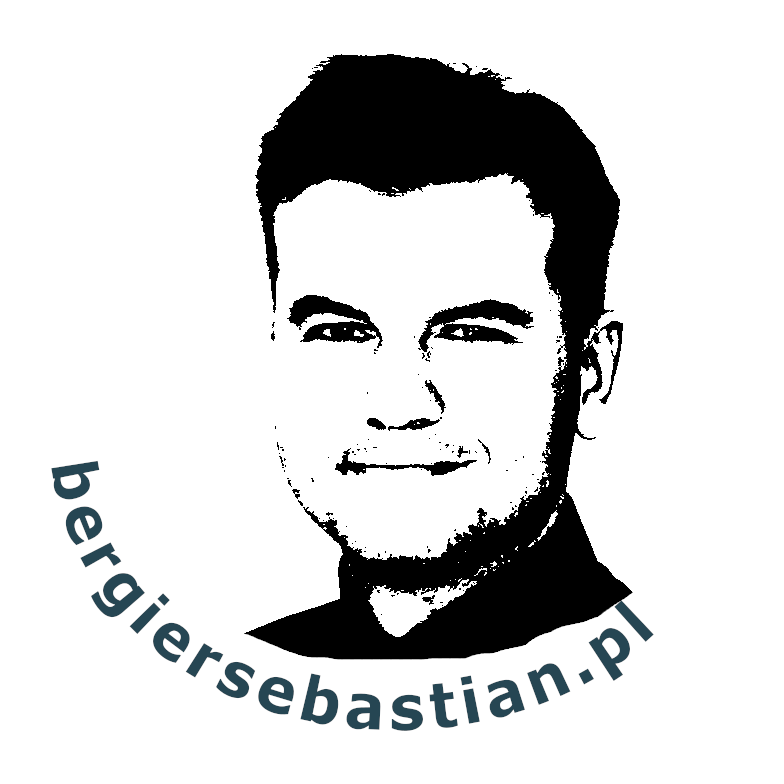 logo z bergiersebastian.pl, twarz w kolorze czano-białym